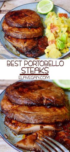 Portobello Steaks, Vegan Croissant, Portobello Steak, Steak And Mushrooms, Grilled Mushrooms, Vegan Main Dishes, Tasty Vegetarian Recipes, Grilling Season, Vegan Cooking