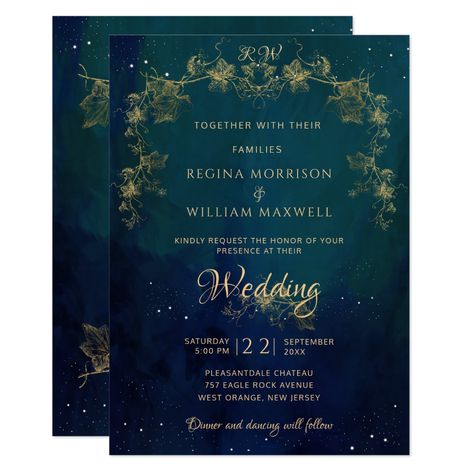 Gilded Wedding, Celestial Wedding Invitations, Midsummer Nights Dream Wedding, Baroque Wedding, Starry Night Wedding, Navy Blue Wedding Invitations, Floral Wedding Invitation Card, Jewel Tone Wedding, Marriage Party