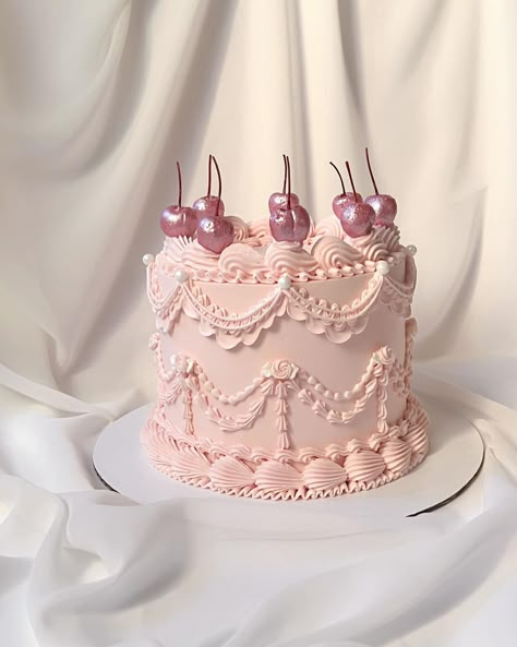 Cute Birthday Cakes 16, Pink Tiered Cake, Pink Cake Ideas, Pink Cake Birthday, Birthday Pastry, Birthday Moodboard, 21 Cake, Coquette Cake, Birthday Cake Pink