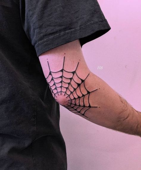 Spider Chest Tattoo Men, Elbow Web Tattoo, Elbow Spider Web Tattoo, Spiderweb Tattoo Traditional, Spiderweb Elbow Tattoo, Web Tattoo Elbow, Spider Tattoo Men, Cobweb Tattoo, Elbow Tattoo Men