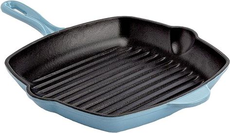 Amazon.com: Country Living Enameled Cast Iron Square Griddle Grill Pan with Ridges, Helper Handle and Pouring Spouts for Easy Draining, Indoor Grilling Skillet, 11-Inch, Blue Griddles & Grill Pans, House Cast, Cast Iron Grill Pan, Iron Grill, Cast Iron Griddle, Griddle Grill, Cast Iron Grill, Indoor Grill, Iron Skillets