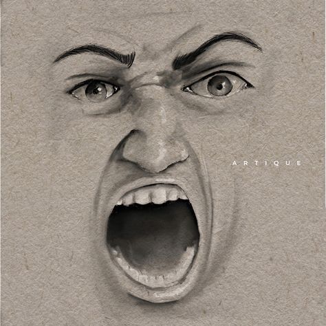 Drawing Of Someone Screaming, Angry Face Sketch, Angry Artwork, Human Face Sketch, Screaming Drawing, Angry Teacher, Angry Eyes, Shocked Face, Human Body Drawing