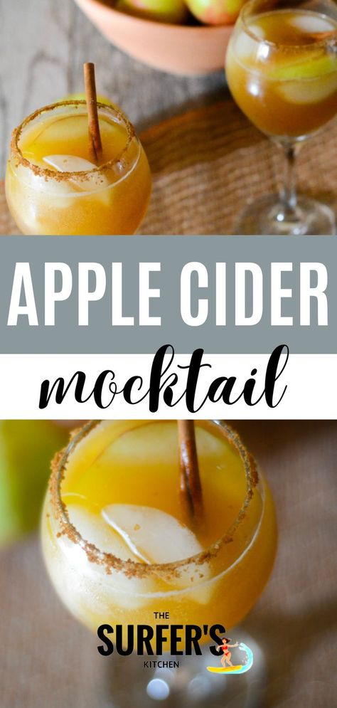 Apple Cider Mocktail Recipe, Fall Mocktail Recipe, Simple Mocktails, Simple Mocktail, Drinks Alcohol Recipes Easy, Cinnamon Sugar Rim, Holiday Mocktail, Easy Mocktails, Easy Mocktail Recipes