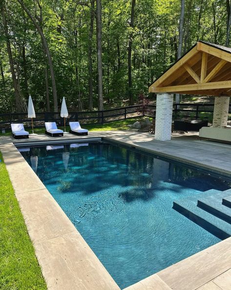 25 Backyard Pool Designs: Modern, Budget-Friendly Ideas for Small Yards and Family Fun - placeideal.com Backyard Pool Designs Landscaping, Modern Pool Designs For Small Yards, Pool Color Ideas, Fiberglass Pool Ideas, Pool Designs Modern, Pool Design Modern, Ideas For Small Yards, Zero Entry Pool, Pools For Small Yards