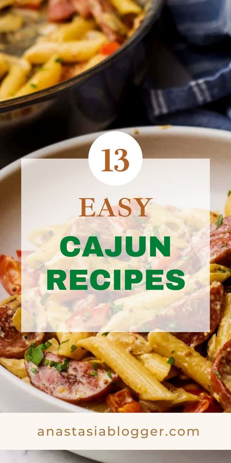 These 13 easy cajun recipes are perfect for any meal of the day, celebrations, holiday feasts, and more! #cajunrecipes #healthyrecipes #easyrecipes Recipes With Cajun Seasoning, Easy Cajun Recipes, Cajun Recipes Easy, Cajun Sausage Pasta, Cajun Seafood Boil, Vegan Cajun, Cajun Chicken Pasta Recipes, Cajun Chicken Recipes, Easy Cajun