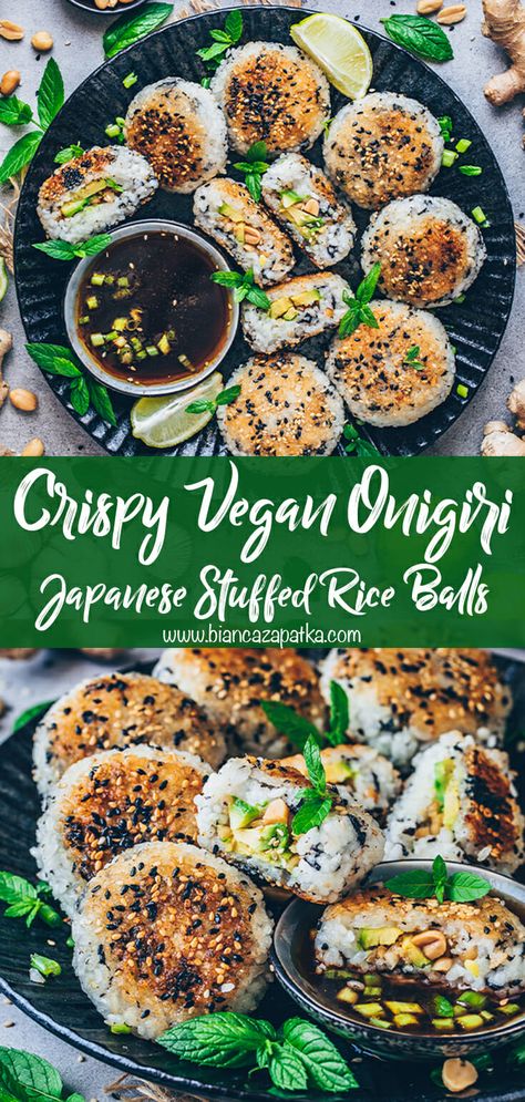 Vegan Japanese Food, Yaki Onigiri, Vegan Japanese, Vegan Sushi, Tasty Vegetarian Recipes, Sushi Recipes, Rice Balls, Vegan Dinner Recipes, Vegan Foods