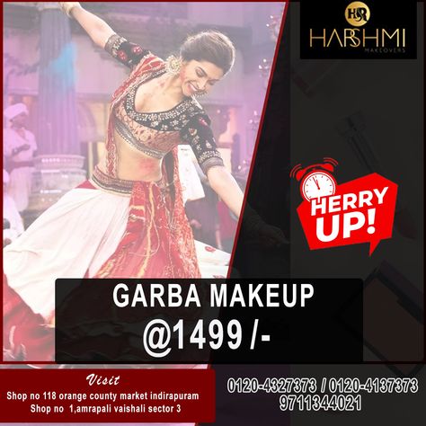 Garba Makeup Hurry Up  Special Offer @1499/- 💢💢💢💢💢 For Booking Call - 0120-4137373 / 0120-4327373,9711344021 #makeupartist #bestmakeupartistindelhi #rashmi #beauty #shine #bridal #tuesday #vaishali #shoots #events #wedding #face #hair #ghaziabad #harshmimakeovers #indrapuram Garba Makeup, Makeup Poster, Best Makeup Artist, Makeup Studio, Face Hair, Special Offer, Best Makeup Products, Makeup Artist, Collage