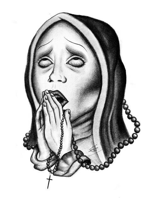 Nun being possessed praying hands rosary beads tattoo design Nun Praying Drawing, Praying Nun Tattoo, Praying Tattoo Design, Nun Tattoo Design, Nun Drawing, Praying Tattoo, Nun Praying, Nun Tattoo, Flash Tattoo Designs