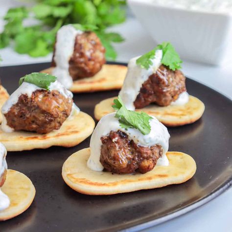 Lamb Meatballs Greek, Favorite Party Appetizers, Meze Platter, Finger Snacks, Greek Lamb, Greek Spinach Pie, Greek Appetizers, Homemade Tzatziki Sauce, Appetizer Meatballs