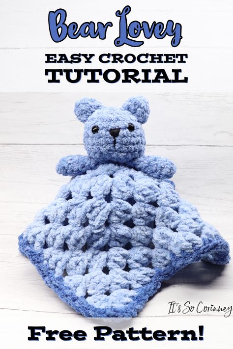 Crochet Newborn Blanket Pattern Free, Free Lovey Pattern, Baby Gift Crochet Patterns Free, Bernat Baby Velvet Crochet Patterns, Crochet Baby Lovey Free Pattern, Crochet Baby Shower Gifts, Crochet Bear Lovey, Lovey Blanket Crochet, Lovey Blanket Pattern