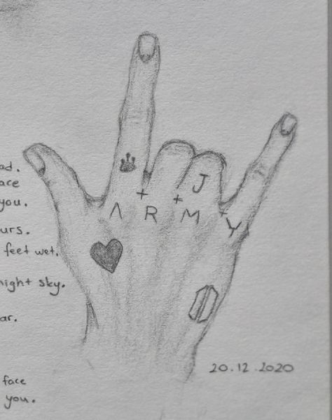 Jungkook Hand Tattoo Drawing, Mini Art Sketch, Jungkook Hand Sketch, Fashion Drawing Sketches, Cool Pencil Drawings, Heart Drawing, Art Tools Drawing, Kpop Drawings, Easy Doodles Drawings