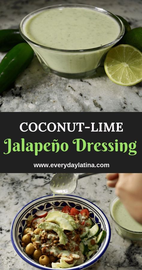 Pin for Coconut Lime Jalapeño Dressing #coconutlimejalapeñodressing Jalapeño Dressing, Ground Turkey Taco Salad, Coconut Dressing, Healthy Coconut Shrimp, Coconut Shrimp Recipe, Healthy Fridge, Healthy Tacos Salad, Coconut Shrimp Recipes, Healthy Dressing