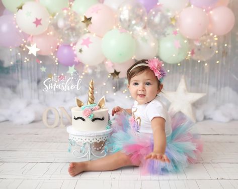 Unicorn Cake Smash, Jersey Cake, Unicorn First Birthday, Unicorn 1st Birthday, Cake Smash Theme, Unicorn Backdrop, Baby Birthday Photoshoot, Cake Photoshoot, 1st Birthday Girl Decorations