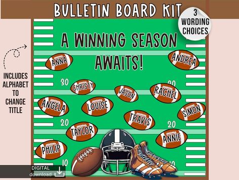 New Year Bulletin Board American Football Bulletin Back to School Bulletin Board Sports Board Team Bulletin Kit Class Community - Etsy Football Classroom Theme, Football Bulletin Board Ideas, Football Bulletin Boards, Sports Bulletin Boards, New Year Bulletin Board, Class Community, Football Board, Goals Worksheet, Back To School Bulletin Boards