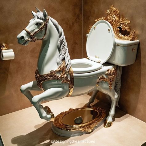 Unique Toilets, Unusual Toilets, Horse Bed, Horse Room Decor, Weird Furniture, Unusual Furniture, Fantasy Furniture, Deer Statues, Bathroom Decor Ideas Colors