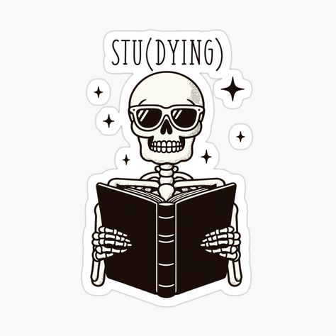 Get my art printed on awesome products. Support me at Redbubble #RBandME: https://www.redbubble.com/i/sticker/Skeleton-Studying-by-Gkinoki/156713645.EJUG5?asc=u Skeleton Studying, Weird Stickers, Medical Stickers, Funny Quote Prints, Sticker Design Inspiration, Skeleton Sticker, Cute Laptop Stickers, Music Stickers, Poster Stickers