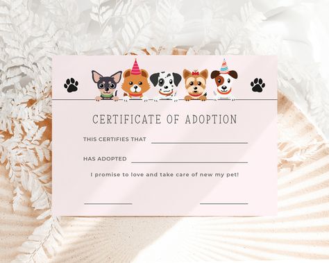 Dog Adoption Certificate Template Pink Certificate of Dog Adoption Cute Puppy Adoption Certificate Template EDITABLE Adoption Certificate Puppy Adoption Certificate, Pink Certificate, Adoption Certificate Template, Dog Adoption Certificate, Puppy Invitations, Dog Birthday Invitations, Perfect Birthday Party, Adoption Certificate, Birthday Events