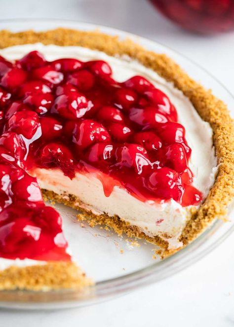 This No-Bake Cheesecake Recipe is perfect for beginners! Only 5 ingredients and absolutely no baking. It's everything a cheesecake should be...silky, smooth, light, creamy and decadent! Cream Cheese Dessert Recipes, Cheese Dessert Recipes, Dessert Recipes Quick, Cherry Delight Dessert, No Bake Cherry Cheesecake, Cherry Delight, Easy No Bake Cheesecake, I Heart Naptime, Baked Cheesecake Recipe