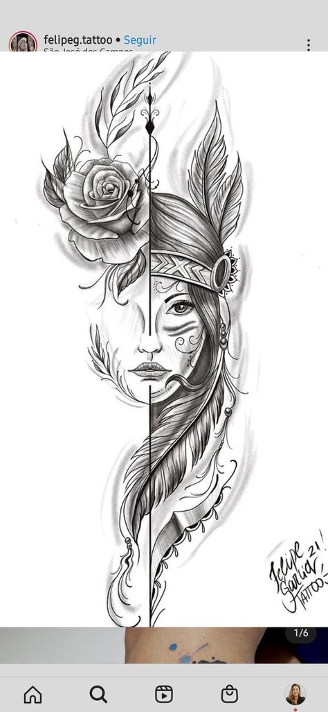 Native Princess Tattoo, Indian Warrior Princess Tattoo, Native American Tattoos For Women, Attractive Tattoos, Headdress Tattoo, Princess Tattoo, Indian Tattoo, Line Flower, Female Tattoo