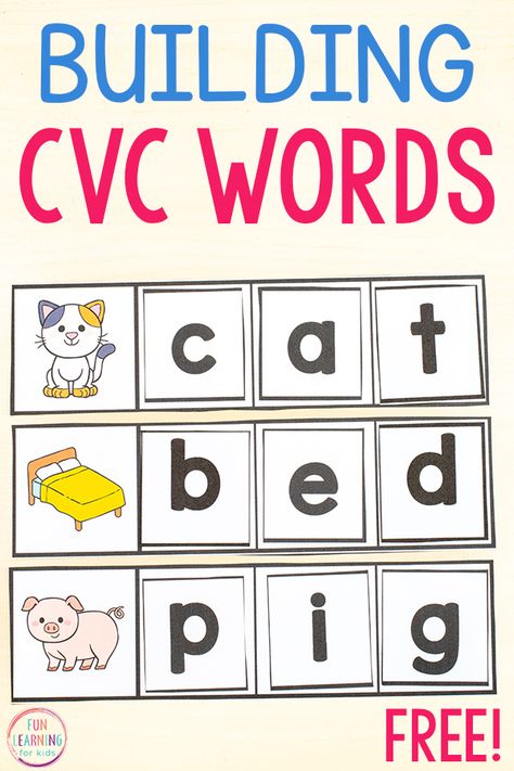 Build Cvc Words, Building Cvc Words, Cvc Word Activities Free Printable Kindergarten, Diy Cvc Word Activities, Cvc Word Building Activities, Fun Cvc Word Activities, Word Building Activities Kindergarten, Free Cvc Word Activities, Roll And Read Cvc Words Free