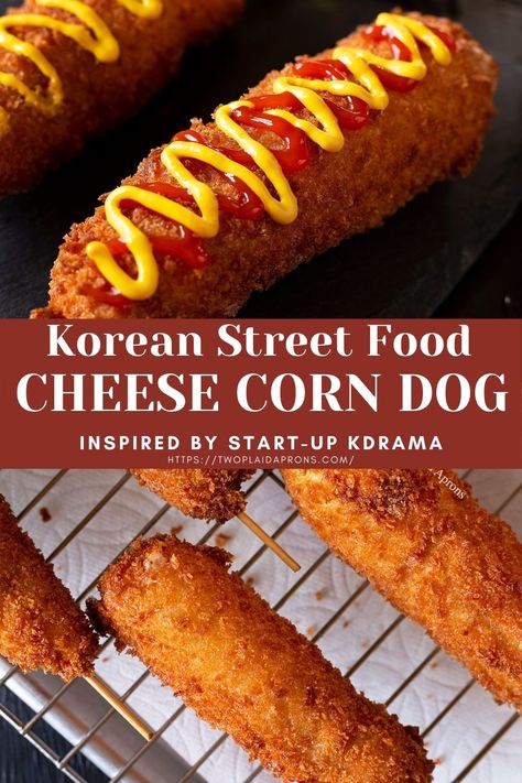 Korean Hot Dog Recipe, Cheese Corn Dog Recipe, Cheese Corn Dog, Korean Corn Dog Recipe, Korean Corn Dog, Homemade Corndogs, Korean Corn, Corndog Recipe, Cheese Corn