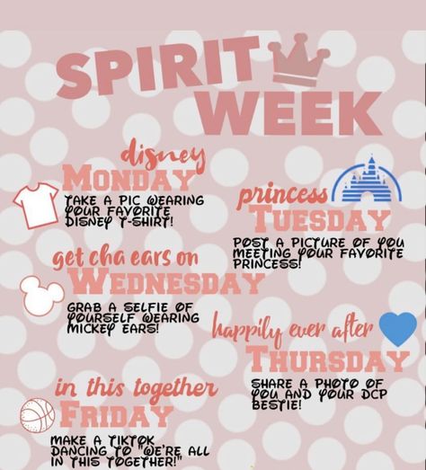 Disney Theme Spirit Week, Disney Spirit Week Ideas, Spirit Day Ideas Outfits, Disney Spirit Week, Rally Ideas, Spirit Day Ideas, Rally Idea, School Spirit Week, Spirit Days