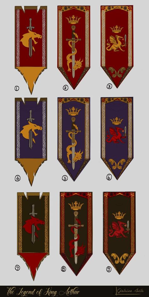 Fantasy Banner Art, Medieval Banner Design, Fantasy Banner, Fantasy Flag Design, King Arthur Art, Medieval Banner, Heraldry Design, Roi Arthur, King Arthur