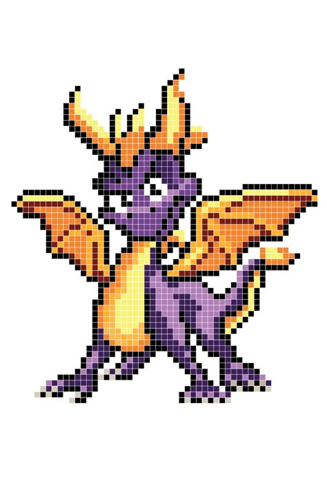 Spyro the Dragon Fuse Bead Pixel Pattern #90s #character #videogame #fusebead #perlerbead #pattern #craft #pixel #pixelart Spyro Perler Bead Pattern, Spyro Cross Stitch, Spyro Pixel Art, Video Game Pixel Art Grid, Spyro Perler Beads, Bead Perler Pattern, 90s Pixel Art, Dragon Pixel Art, Colorful Pixel Art