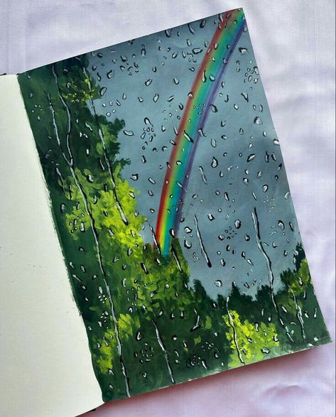 Rain Painting Ideas, Rainbow Art Aesthetic, Rain Painting Acrylic, Rain Watercolor Painting, Rainbow Painting Ideas, Rainbow Art Painting, Rainbow Acrylic Painting, Rainbow Canvas Painting, Rainbow Watercolor Painting