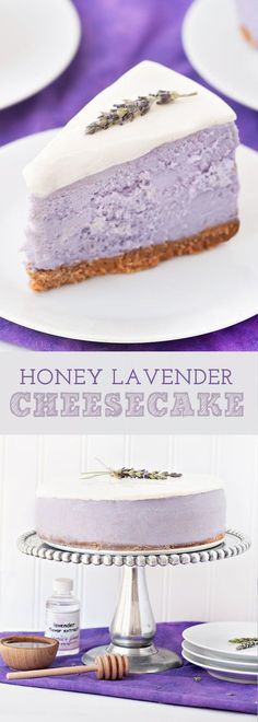 Honey Lavender Cheesecake | Sprinkles for Breakfast Lavender Cheesecake, Slice Of Cheesecake, Biscuits Graham, Lavender Recipes, Honey Lavender, Unique Desserts, Pudding Desserts, Think Food, Piece Of Cake