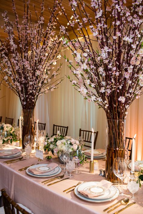 See How This Couple Incorporated Cherry Blossoms on Their Big Day Wedding Motifs, Deco Champetre, Napa Valley Wedding, Cherry Blossom Wedding, Wedding Floral Centerpieces, Blossom Tree, Mod Wedding, Wedding Flower Arrangements, Centerpiece Ideas