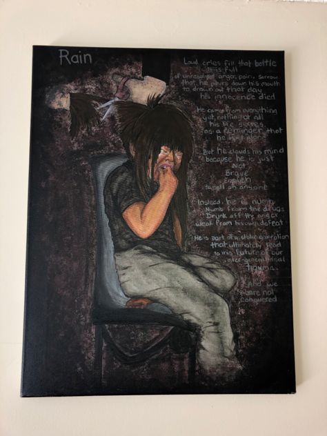 This painting is one i had made for my father. He was a victim/survivor of the residential school system.. unfortunately he had passed away before i was given the chance to present this to him.. March 27th 2019 Acrylic on 18X24 canvas Residential School Art, Survivor Art, Blackout Poetry Art, Residential School, Residential Schools, Blackout Poetry, Poetry Art, Drawing Inspo, School System