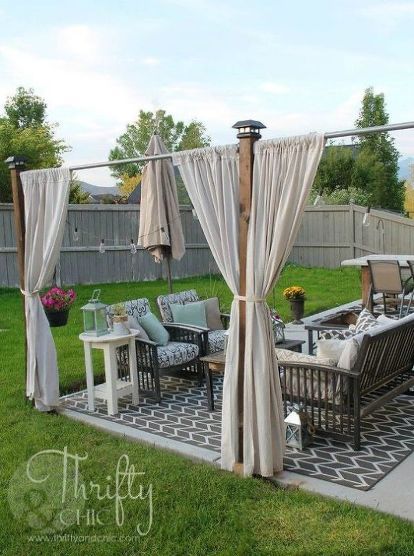 Diy Patio Ideas, Pergola Diy, Outdoor Fence, Outdoor Curtains For Patio, Screen Outdoor, Concrete Patios, Patio Pergola, Cheap Patio, Backyard Gazebo