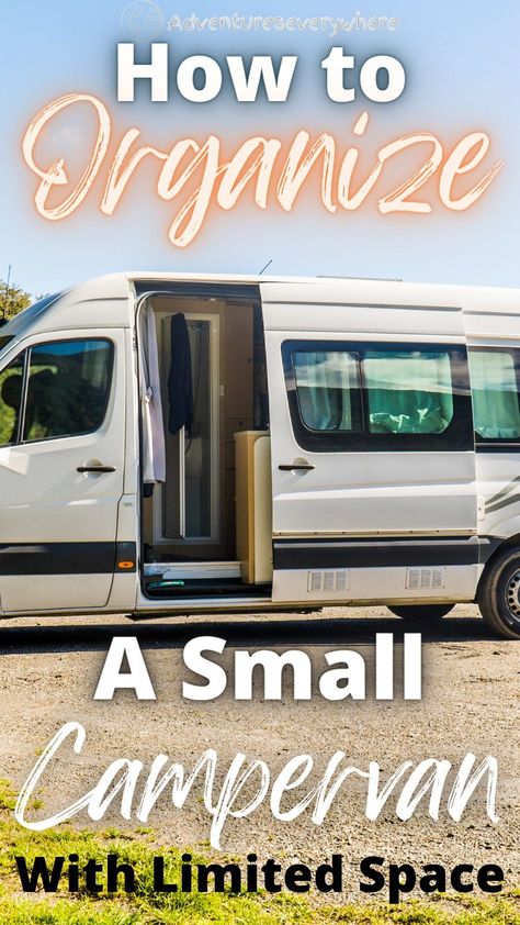 Camper Tricks And Tips, Camper Van Packing List, Camper Van Storage Ideas Small Spaces, Sprinter Van Organization Ideas, Campervan Storage Ideas Space Saving, Campervan Kitchen Storage Ideas, Camper Van Storage Hacks, Van Life Organization Hacks, Camper Van Space Saving Ideas