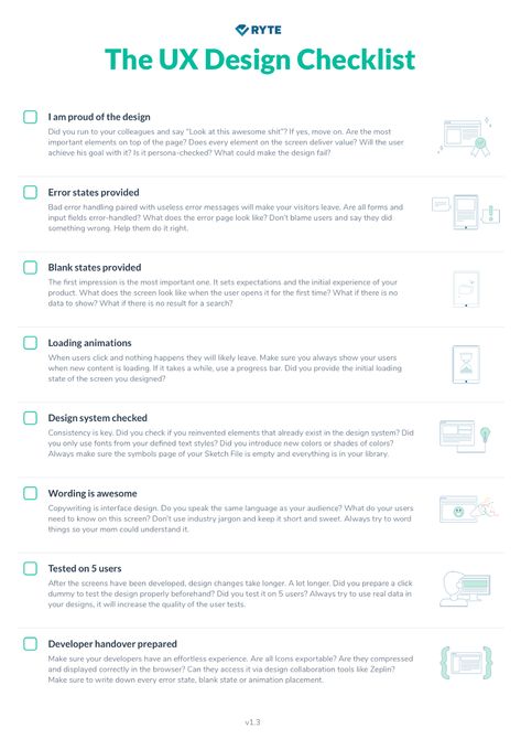 The UX Design Checklist – Ryte – Medium Checklist Graphic Design, Ux Design Job, การออกแบบ Ui Ux, Checklist Design, Ux Tips, Ux Design Portfolio, Ux Design Principles, Ux Process, Ux Design Process