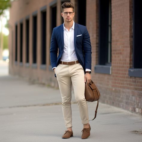 Guide: Basic Rules for Blazer and Chinos Combinations - Hockerty Men's Blazer Outfit Casual, Blazer With Chinos Men, Blazer Combinations For Men, Men’s Chinos Outfits, Beige Chinos Men Outfits, Cream Blazer Outfit Men, Grwm Men, Casual Blazer Outfits Men, Chinos Men Outfit