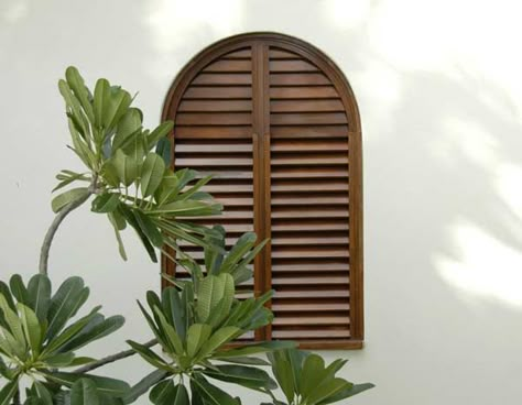 Caribbean Woodwork Arched fixed windows Shutter Windows Exterior, Arch Window Interior, Arch Door Exterior, Arch Window Shutters, Arched Shutters Exterior, Wooden Louvers Windows, Arch Tattoo, Louvered Windows, Louvered Window