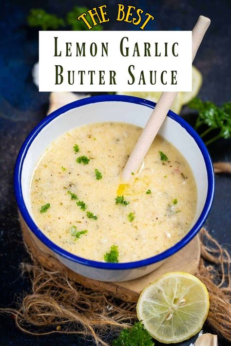 This 15-minute Easy Lemon Garlic Butter Sauce is buttery, tangy, creamy, and versatile. Enjoy it over pasta, fish, vegetables, chicken, or meat; it will weaken your knees. Pasta Fish, Lemon Garlic Butter Sauce, Lemon Garlic Sauce, Easy Grilling Recipes, Fancy Dishes, Pizza Sauce Homemade, Lemon Butter Sauce, Brown Sauce, Garlic Butter Sauce