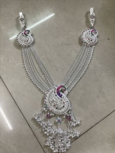 Kardhani Design Silver, Kamar Kandora Design Silver, Malabar Jewellery, Indian Silver Jewellery, Bridal Things, Hip Chain, Silver Anklets Designs, Silver Payal, Bridal Necklace Designs