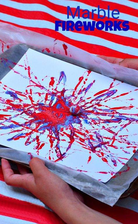 Summer Bonfire, Fourth Of July Crafts For Kids, Firework Painting, Fireworks Craft, 4th July Crafts, Craft Easy, Marble Painting, Patriotic Crafts, New Year's Crafts