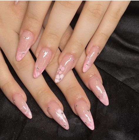 Nails April, June Nails, Acrylic Nails Almond Shape, April Nails, Glitter Nails Acrylic, February Nails, Edgy Nails, French Acrylic Nails, Classy Acrylic Nails