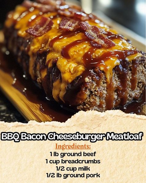 Daily Yum Recipes Bbq Bacon Cheeseburger Meatloaf, Bbq Bacon Meatloaf, Bbq Bacon Cheeseburger, Bacon Cheeseburger Meatloaf, Daily Yum, Casserole Dinners, Cheeseburger Meatloaf, Bacon Meatloaf, Outdoor Cooking Recipes