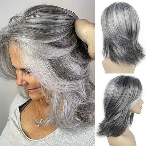 Kort Bob, Hair Toupee, Grey Wig, Blending Gray Hair, Gray Hair Highlights, Long Gray Hair, Low Lights Hair, Pixie Cut Wig, Ombre Wigs