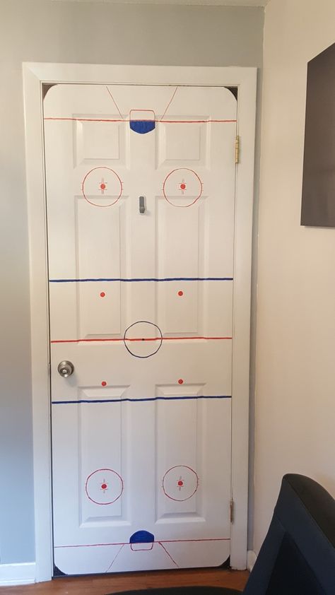 Hockey Stick Headboard, Hockey Room Ideas, Hockey Room For Boys, Hockey Bedroom For Boys, Hockey Bedroom Ideas, Hockey Bathroom, Ice Hockey Room, Hockey Themed Bedroom, Boys Hockey Bedroom