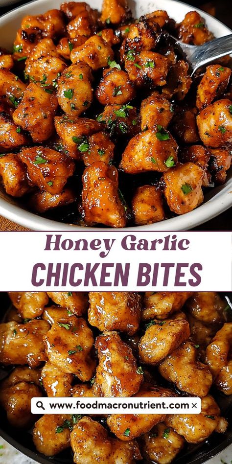 Enjoy a crispy twist on classic flavors with these golden-brown honey garlic chicken poppers. Each bite is bursting with flavor, thanks to the perfect coating that keeps the chicken juicy inside. These tasty morsels are not only great for parties but also make for a fun family dinner. Pair them with a side of coleslaw or a fresh salad for a complete meal! Honey Garlic Chicken Bites, Crispy Honey Garlic Chicken, Garlic Chicken Bites, Chicken Bites Recipe, Easy Honey Garlic Chicken, Chicken Bites Recipes, Chicken Poppers, Favorite Recipes Chicken, Honey Garlic Sauce