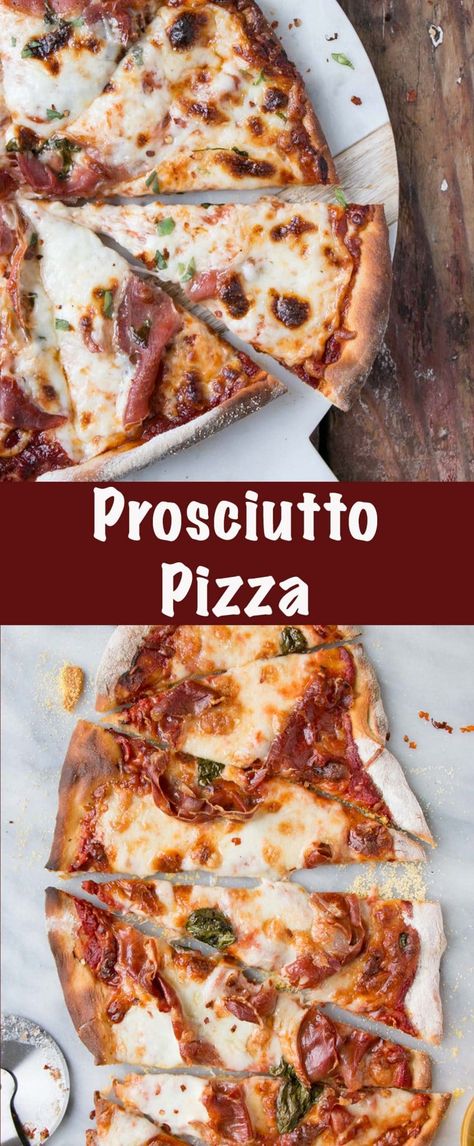 Crispy prosciutto, melty mozzarella, and zesty tomato sauce make for the tastiest Prosciutto Pizza. Simple, yet flavourful ingredients make this our family favourite pizza recipe. via @mykitchenlove Baking Recipes Sweet, Prosciutto Pizza Recipes, Prosciutto Recipes, Prosciutto Pizza, Crispy Prosciutto, Pizza Shapes, Pizza Recipes Homemade, Deep Dish Pizza, Pizza Recipe