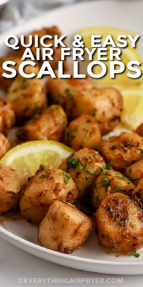 Looking for an easy appetizer? This Air Fryer Scallops recipe is a must try! Made with 3 ingredients and ready in 10 minutes, it is a perfect dish! #everythingairfryer #airfryerscallops #scallopsinairfryer #easyairfryerscallops #appetizer #quickappetizer #airfryer #airfryerrecipe #easyairfryerrecipe #seafood #seafoodrecipe #cajun #cajunscallops Air Fryer Scallops Recipe, Air Fryer Scallops, Air Fryer Fish Recipes, Scallops Recipe, Air Fryer Fish, Cooks Air Fryer, Air Fried Food, Air Fryer Oven Recipes, Airfryer Recipes