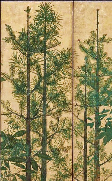 Detail. Trees. Master of the I’nen Seal (1600–30), Sōtatsu school. Japan, mid-17th century. Pair of six-panel folding screens. Ink, colors, and gold on paper. Freer Gallery of Art, Folding Screens, Japanese Screen, Eastern Art, Edo Period, Gold Background, Japanese Painting, Woodblock Print, Japanese Artists, National Museum