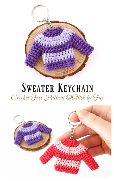 Sweater Keychain Crochet Free Pattern - Crochet & Knitting Keychain Crochet Pattern, Keychain Pattern, Keychain Crochet, Crochet Keychain Pattern, Crochet Pouch, Crochet Butterfly, Quick Crochet, Paintbox Yarn, Crochet Keychain