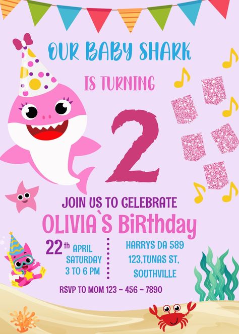 Baby Shark Birthday Invitation Template Canva 4 - Payhip Babyshark Bday Invitation Template, Baby Shark Birthday Invitation Free, Baby Shark Birthday Invitation Template, Baby Shark Invitations Birthday Girl, Baby Shark Invitations Template, Baby Shark 3rd Birthday Party Girl, Baby Shark 2nd Birthday Party Girl, Invitaciones Baby Shark, Baby Shark Birthday Party Girl